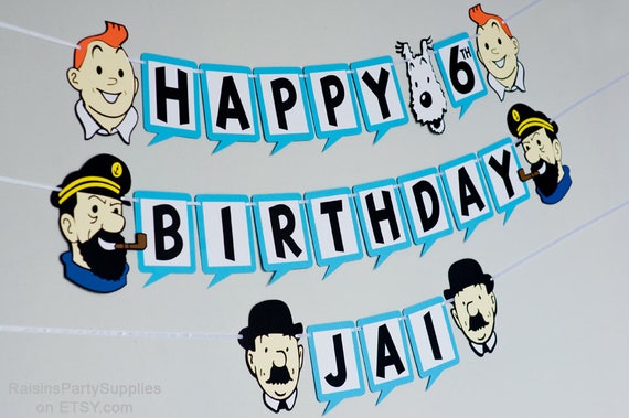 Adventures of Tintin birthday banner - inspired comic retro Tintin birthday party decorations for boy birthday, Tintin birthday sign Il_570xn