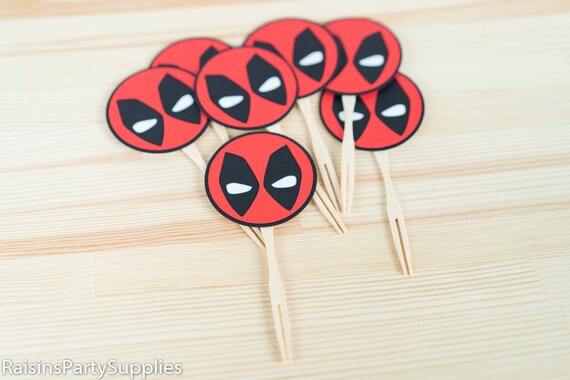 Deadpool Birthday Party Decorations Deadpool Cupcake Topper Etsy