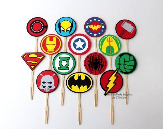 Superhero cupcake toppers Superhero party decorations Cupcake picks Superhero birthday cupcake decorations Super hero birthday party decor Il_570xn