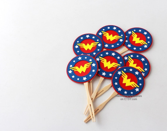 Wonder woman decorations , inspired Avengers cupcake toppers Wonder woman birthday party super hero party decorations Superhero cupcake pick from