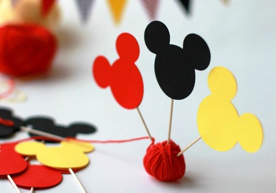 Mickey and Minnie Mouse cupcake toppers first birthday party decorations Mickey cupcake piks Minnie cupcake cards sign cupcake accessories Il_570xn