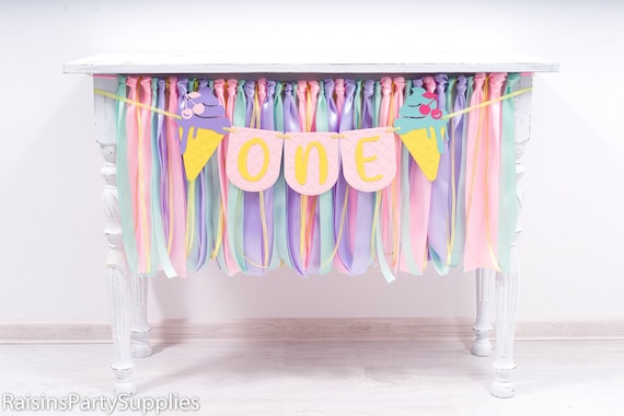 Ice Cream ONE High Chair Banner for First Birthday Party in Pink & Gold, Popsicle Birthday Decorations Il_570xn