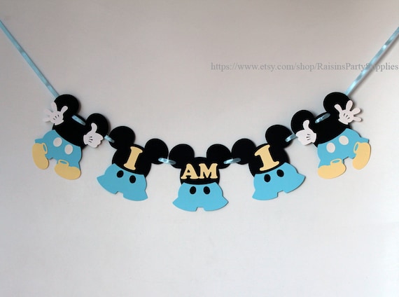 Mickey Mouse Baby Blue I Am One Highchair Banner Mickey Etsy