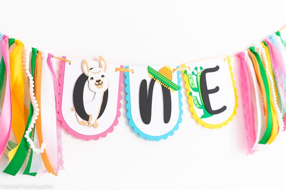 Llama birthday ONE high chair banner for baby boy or girl fiesta first birthday Il_570xn