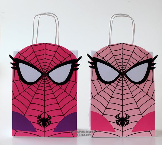 Spider girl birthday party bags Superhero birthday decorations Spidergirl goodies Spidergirl party supplies Girl 1st birthday party gift bag Il_570xn