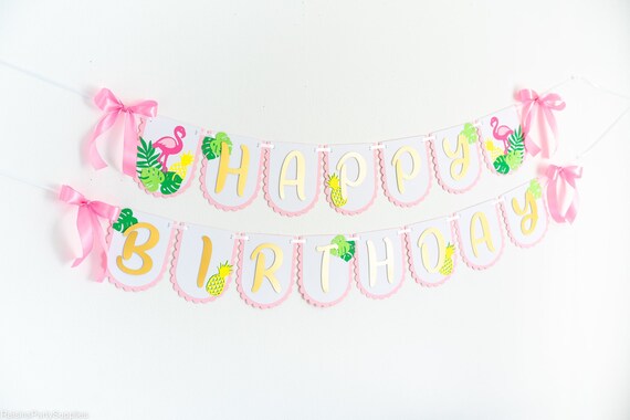Flamingo Birthday Banner, Let's Flamingle Theme Party Decorations, Aloha Tropical Sign Il_570xn