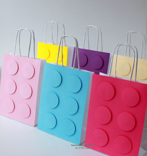 Building blocks girl decorations Girl birthday paper bags for gifts and favors Blocks party boy and girl Party supplies Party decorations Il_570xn