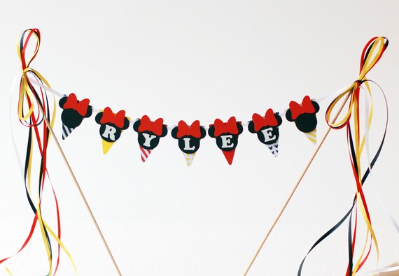 Minnie Mouse birthday name cake topper banner Minnie Mouse name banner cake decorations Disney birthday party cake banner red baby shower Il_570xn