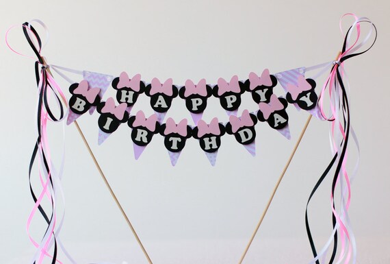 Minnie birthday decorations Minnie Mouse cake topper banner Minnie Mouse birthday party pink Minnie Mouse party cake decorations baby shower Il_570xn