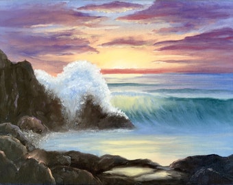 Original seascape oil painting "Laguna Sunset" - 10" x 8" oil on canvas sold by artist