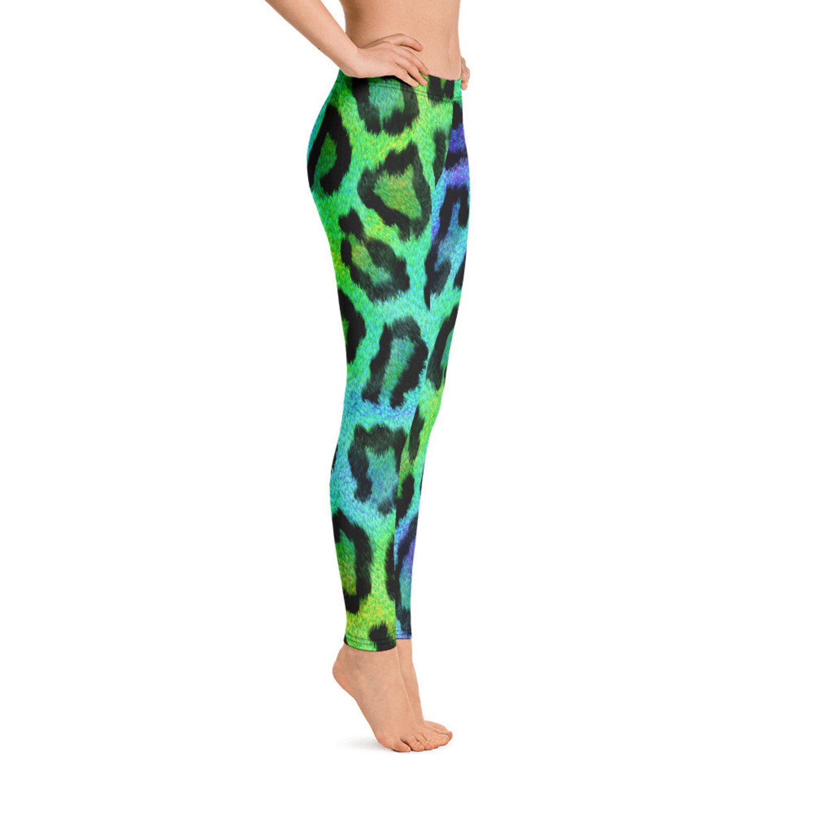Leopard print leggings Colorful leopard leggings Blue Etsy