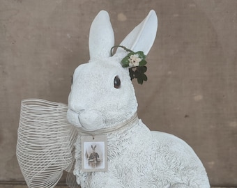 FROHE OSTERN * schöne Oster Dekoration * weißer HASE Osterhase * im shabby White Vintage look * grosse Osterfigur