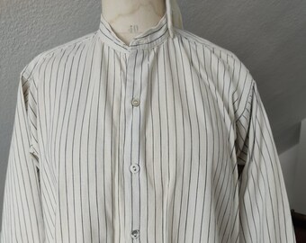 Antique vintage shirt, linen shirt, men's shirt, nightdress, chemise, striped, checked, work coat, peasant clothing, French country house, shabby chic skirt