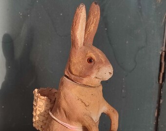 ANTIK richtig alter Hase Osterhase damaged ohne Hinterpfoten Candy Container Pappmachee Massefigur Ostern old vintage easter rabbit shabby