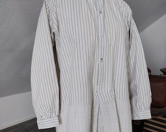 Antique vintage shirt linen shirt men's shirt night dress chemise stripes checked work smock farmer's clothing French country house shabby