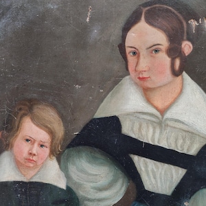 Antique Biedermeier picture painting portrait woman with child oil painting brocante vintage shabby decoration oil painting 19th century Oil Painting JDL