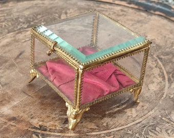Antique Ormolu Box Jewelry Box Shabby Chic France Gold Glass Box Vintage Boudoir Bohemian French Shabby Chic Patina JDL