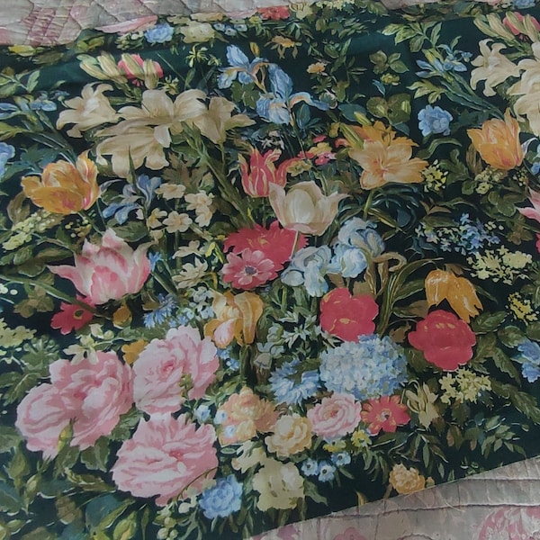 Vintage Indanthren Blumen Stoff *Dessin Oranien" botanical floral fabric 2,90 Meter m. Appretur unbenutzt Landhaus Cottage Chalet Farmhouse