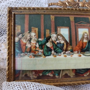 At Easter...Holy Communion small vintage miniature picture print in bronze frame image 4