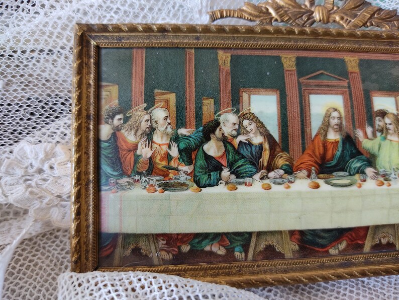 At Easter...Holy Communion small vintage miniature picture print in bronze frame image 4