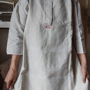 Antique linen nightdress ladies nightgown linen shirt historical clothing nightwear boudoir bohemian french shabby