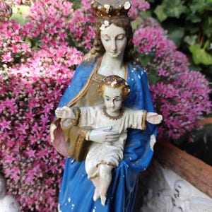 Antique Madonna holy figure Mary with baby Jesus Jesus boy vintage brocante shabby patina plaster Madonna French pilgrimage Madonna JDL