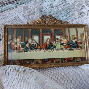 At Easter...Holy Communion small vintage miniature picture print in bronze frame image 5