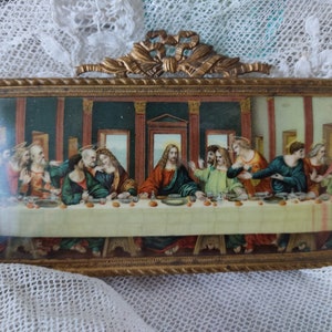 À Pâques... Sainte Communion petite image miniature vintage imprimée dans un cadre en bronze image 1