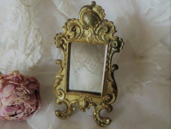 France ANTIQUE Small Vintage Boudoir Mirror Frame Style Rocaille 