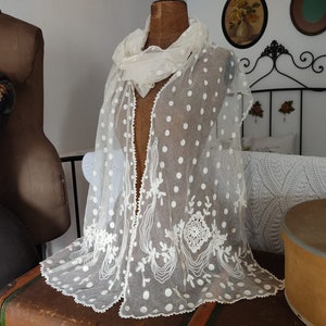 ANTIK fashion tulle scarf stole offwhite embroidery 260 x 36 cm boudoir bohemian french shabby chic in the style JDL