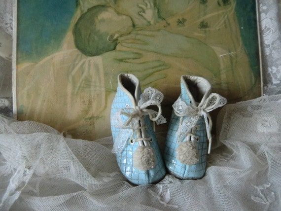 Vintage pastel blue baby shoes sweet french shabby
