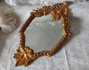 Vintage Italy dreamlike Florentine mirror wall mirror portrait format Florence wood gold leaf boudoir bohemian french shabby chic JDL