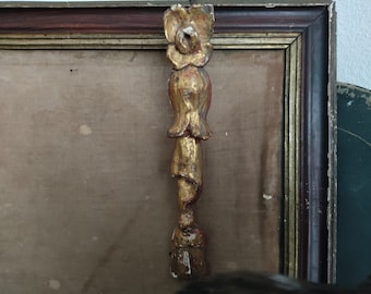 ANTIK französisches Holzornament Blüte mit Troddel handgeschnitzt Goldfassung Vintage Boudoir bohemian french shabby chic gilt hand carved