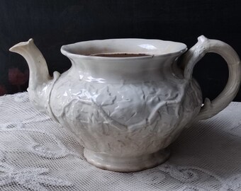 ANTIK White Vintage Teapot 19th century Villeroy & Boch Théière teapot without lid damaged destroyed real shabby patina real Brocante part