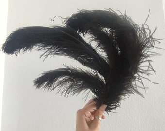 Vintage struisvogelveren hoed veren zwart 3 stuks oude struisvogelveren Boudoir donker shabby chic