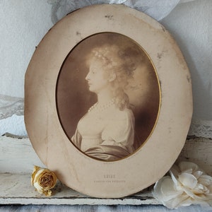 ANTIQUE Picture Sepia Portrait Photograph in Passepartout LUISE Queen of Prussia Vintage faded french shabby