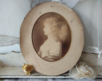 ANTIK Bild Sepia Porträt Photografie im Passepartout LUISE Königin von Preussen Vintage faded french shabby