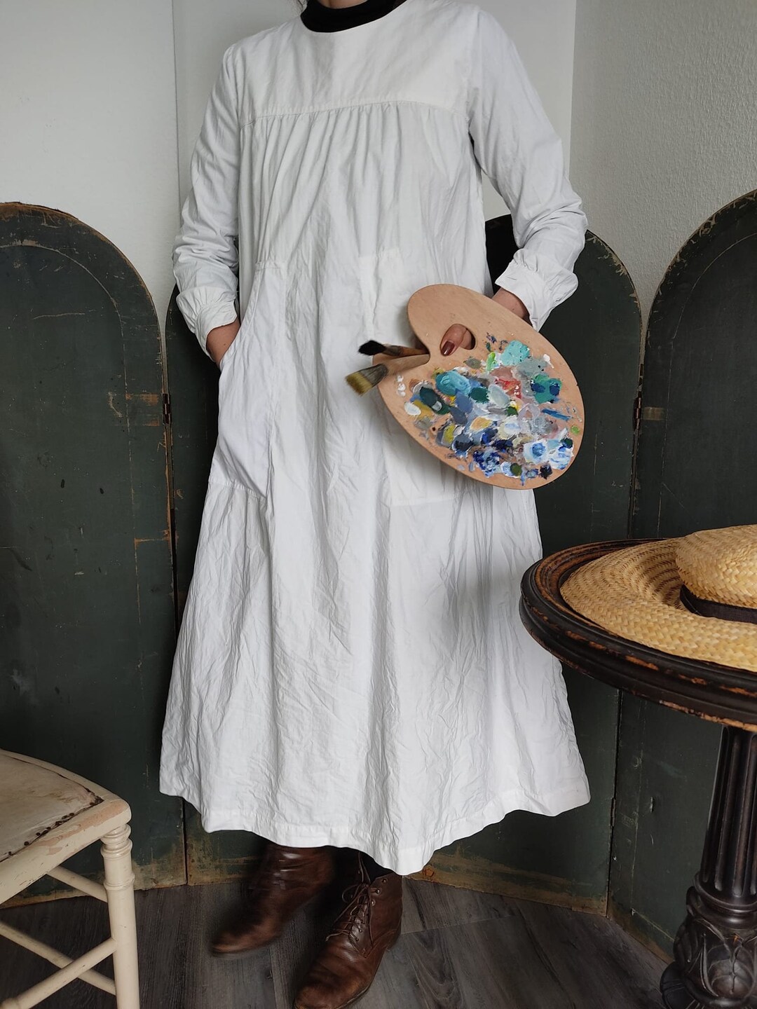 True Vintage Artist Smock White Painter Smock Cotton Smock Etsy
