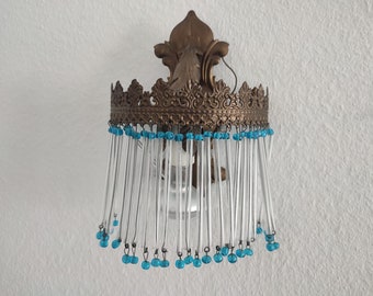 French wall lamp, vintage brass lamp, light fixture, half-crown with hollow glass rods, acanthus decor, boudoir, bohemian, French, shabby chic, brocante