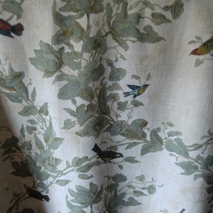 Fabric Linen Fabric in used Vintage look botanical + birds Boudoir