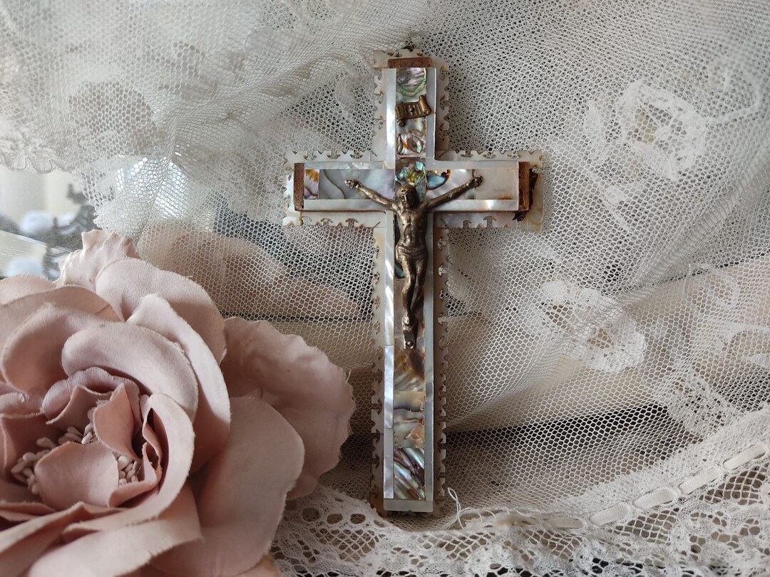 Vintage Cross Mother of Pearl Cross With Olive Wood Jerusalem Etsy