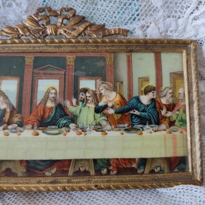 At Easter...Holy Communion small vintage miniature picture print in bronze frame image 6