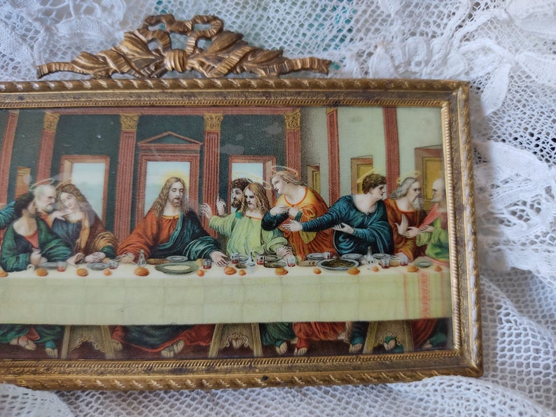 At Easter...Holy Communion small vintage miniature picture print in bronze frame image 6