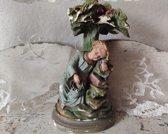 ANTIQUE small JESUS boy youth saint figure full plaster figure religious damaged destroyed vintage french shabby patina brocante