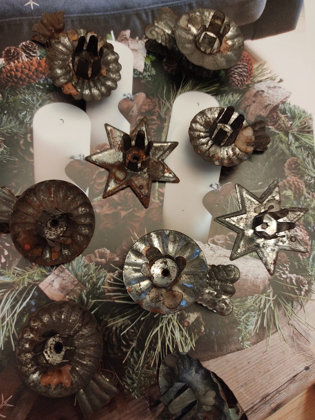 Antique 2 Vintage Candle Holders Star Shape 7 Old Christmas Tree Candle