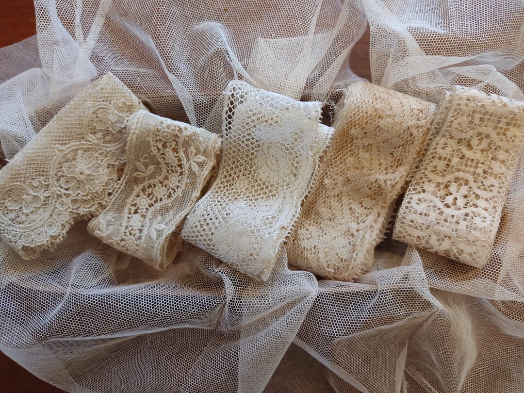 Lot of Leftover Lace Trim Tulle Ribbons Used Vintage Boudoir Bohemian ...