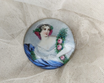 ANTIQUE hand-painted small porcelain plate Biedermeier lady boudoir bohemian french shabby chic