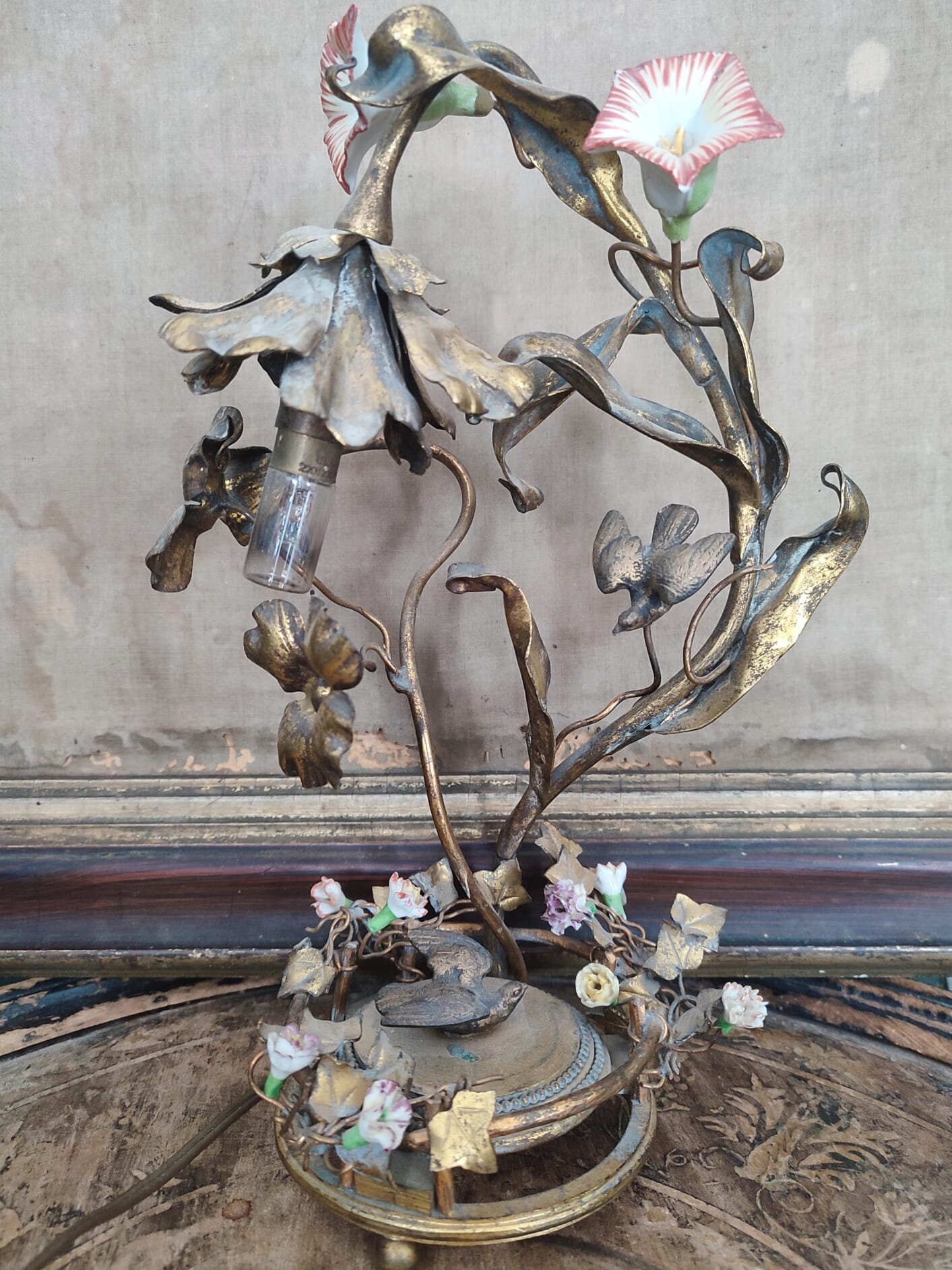 France Antique Small Table Lamp Romantic Art Nouveau France Antique Small Table Lamp Romantic Art Nouveau