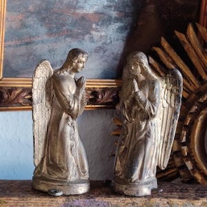 ANTIQUE Vintage Angel Regule gold-colored brocante patina a pair of praying little grave angels guardian angel altar angel metal boudoir bohemian