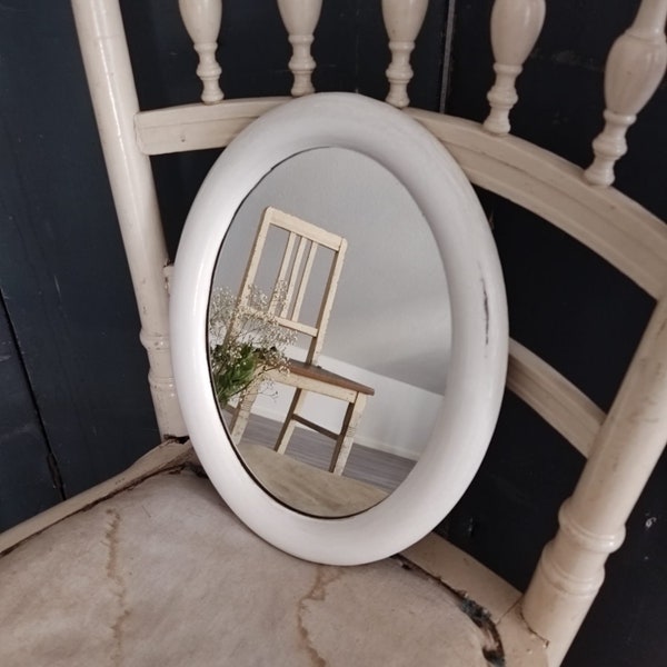 Small white vintage boudoir mirror oval wall mirror french shabby